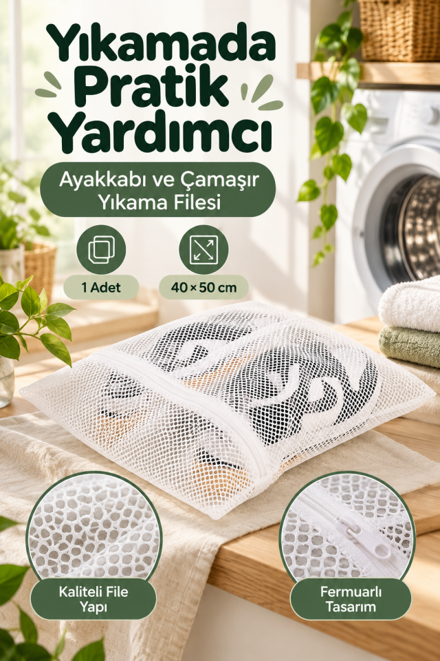 Mucit Home 1 Adet Ayakkabı Yıkama Filesi İç Çamaşır Çorap Yıkama Filesi 40*50 cm
