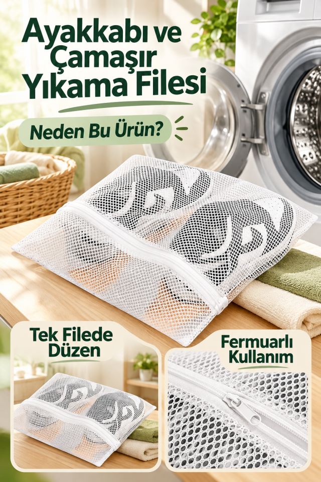 Mucit Home 1 Adet Ayakkabı Yıkama Filesi İç Çamaşır Çorap Yıkama Filesi 40*50 cm