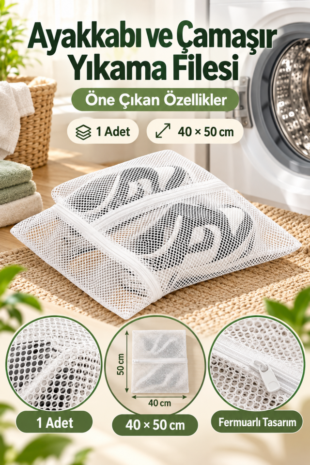 Mucit Home 1 Adet Ayakkabı Yıkama Filesi İç Çamaşır Çorap Yıkama Filesi 40*50 cm
