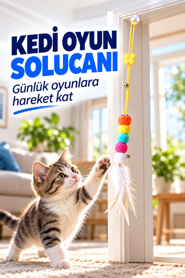 Mucit Home Kedi Solucanı Elastik Yapışkanlı Kapı Kedi Oyun Solucanı