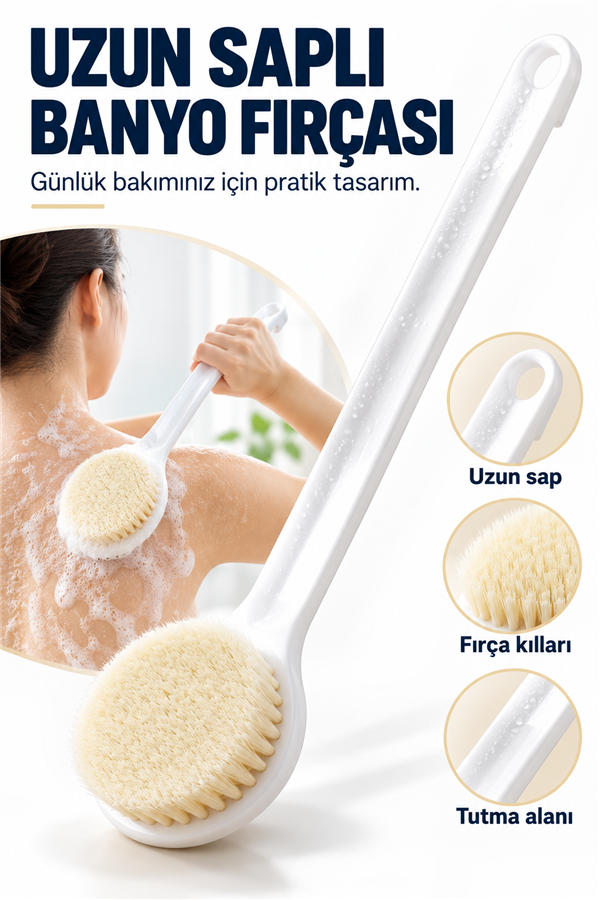 Mucit Home Banyo Fırçası Uzun Saplı Banyo Fırçası Banyo Fırçası Yumuşak Kıllı 1 Adet