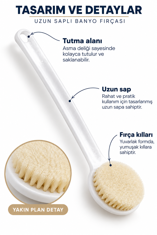 Mucit Home Banyo Fırçası Uzun Saplı Banyo Fırçası Banyo Fırçası Yumuşak Kıllı 1 Adet