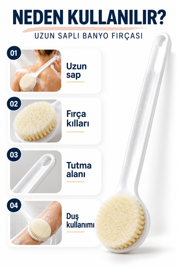 Mucit Home Banyo Fırçası Uzun Saplı Banyo Fırçası Banyo Fırçası Yumuşak Kıllı 1 Adet