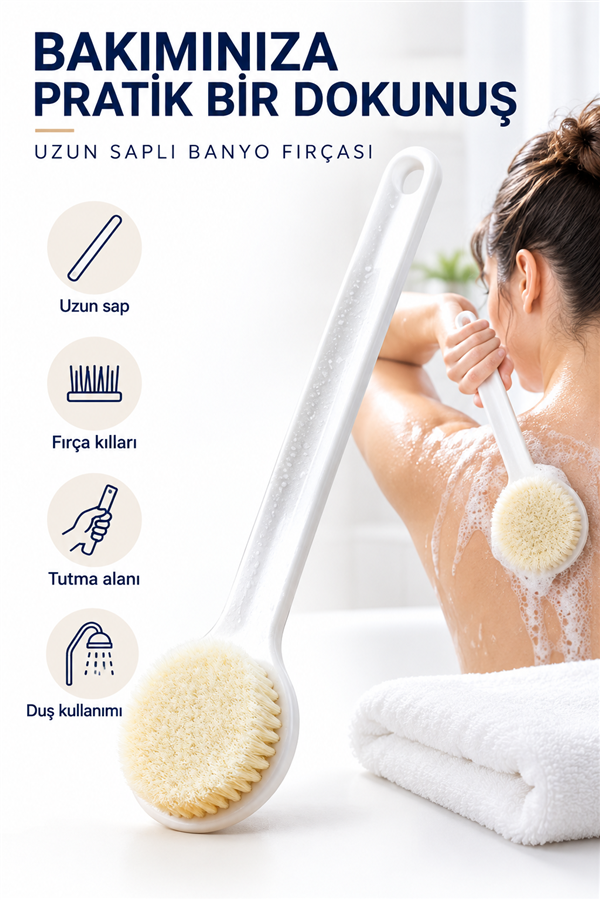 Mucit Home Banyo Fırçası Uzun Saplı Banyo Fırçası Banyo Fırçası Yumuşak Kıllı 1 Adet
