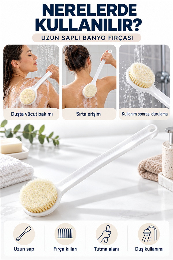 Mucit Home Banyo Fırçası Uzun Saplı Banyo Fırçası Banyo Fırçası Yumuşak Kıllı 1 Adet