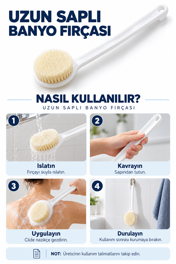 Mucit Home Banyo Fırçası Uzun Saplı Banyo Fırçası Banyo Fırçası Yumuşak Kıllı 1 Adet