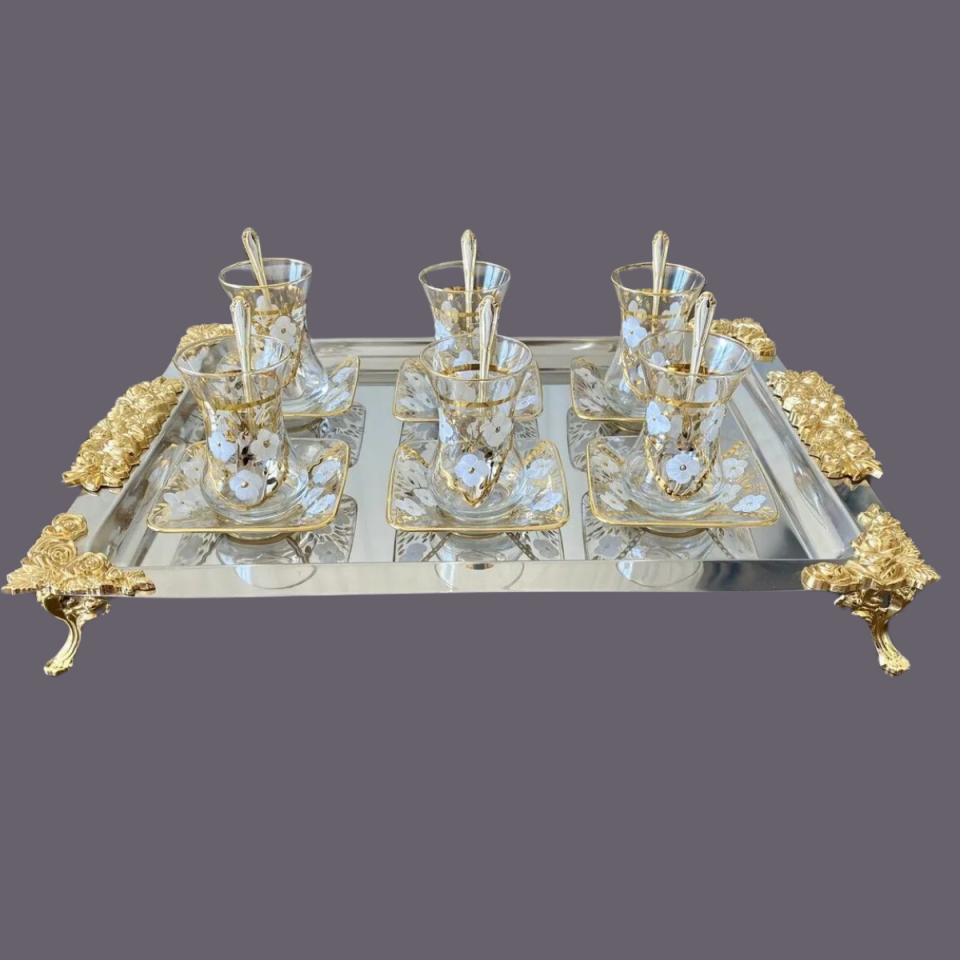 Mucit Home  Çay  Tepsi Paslanmaz Gümüş 6 Kişilik  Çelik  Tepsi