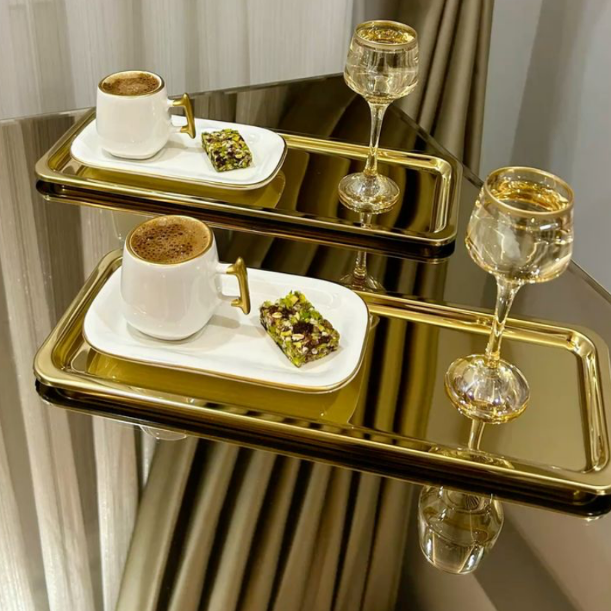 Mucit Home  2li Lüx Sunum Tepsisi | Baton  Gold
