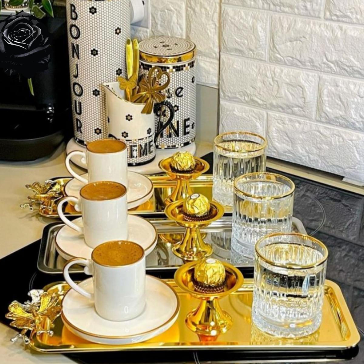 Mucit Home  3li Lüx Sunum Tepsisi [ Baton  Gold] Baton Gümüş