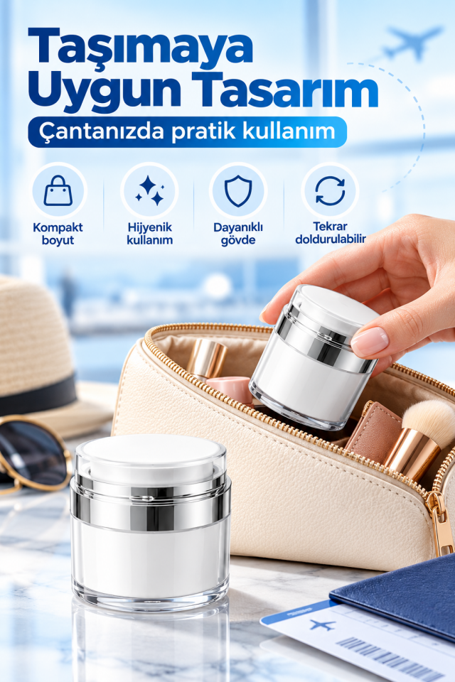 Mucit Home 1 Adet Şeffaf Krem Kutusu Doldurulabilir Pompalı Boş Krem Vücut Yağı Saklama Kutusu