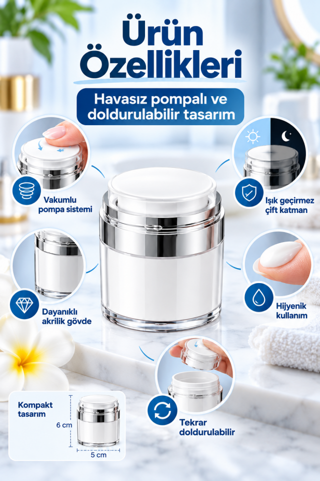 Mucit Home 1 Adet Şeffaf Krem Kutusu Doldurulabilir Pompalı Boş Krem Vücut Yağı Saklama Kutusu