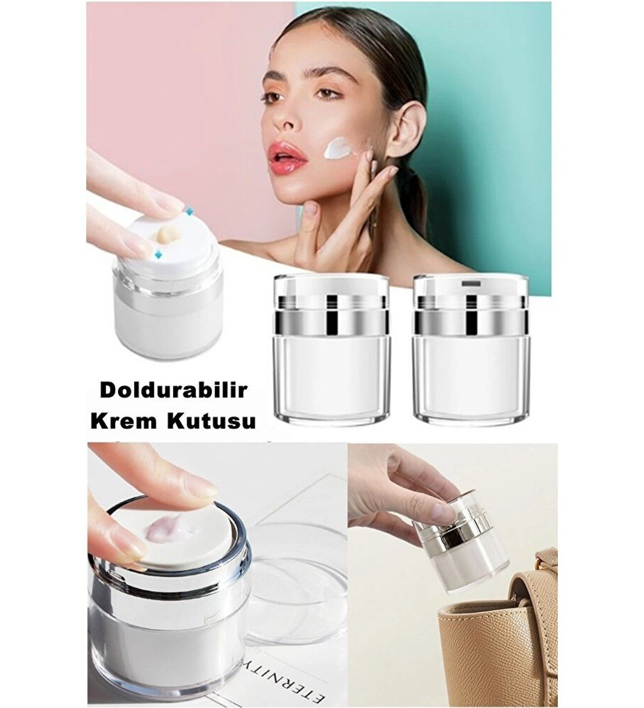 Mucit Home 2 Adet Şeffaf Krem Kutusu Doldurulabilir Pompalı Boş Krem Vücut Yağı Saklama Kutusu