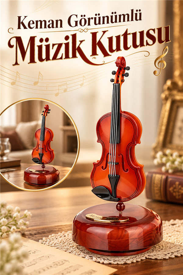 Mucit Home Hareketli Keman Müzik Kutusu - Nostaljik Keman Müzikli Dönence