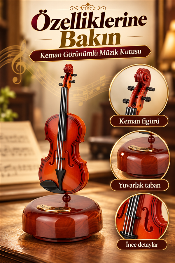 Mucit Home Hareketli Keman Müzik Kutusu - Nostaljik Keman Müzikli Dönence