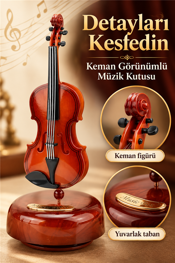 Mucit Home Hareketli Keman Müzik Kutusu - Nostaljik Keman Müzikli Dönence