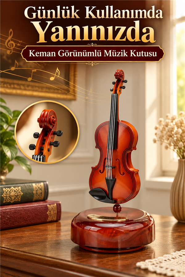Mucit Home Hareketli Keman Müzik Kutusu - Nostaljik Keman Müzikli Dönence