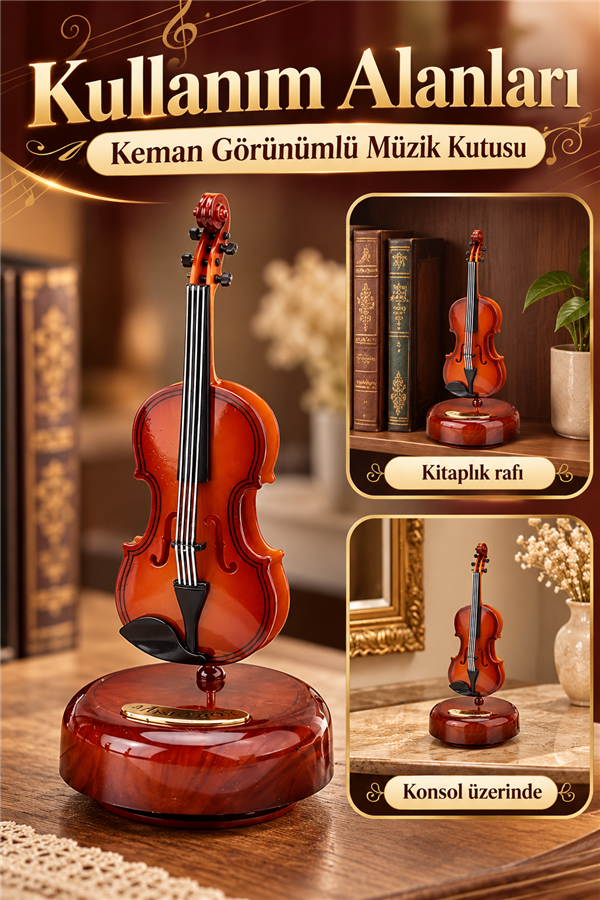 Mucit Home Hareketli Keman Müzik Kutusu - Nostaljik Keman Müzikli Dönence