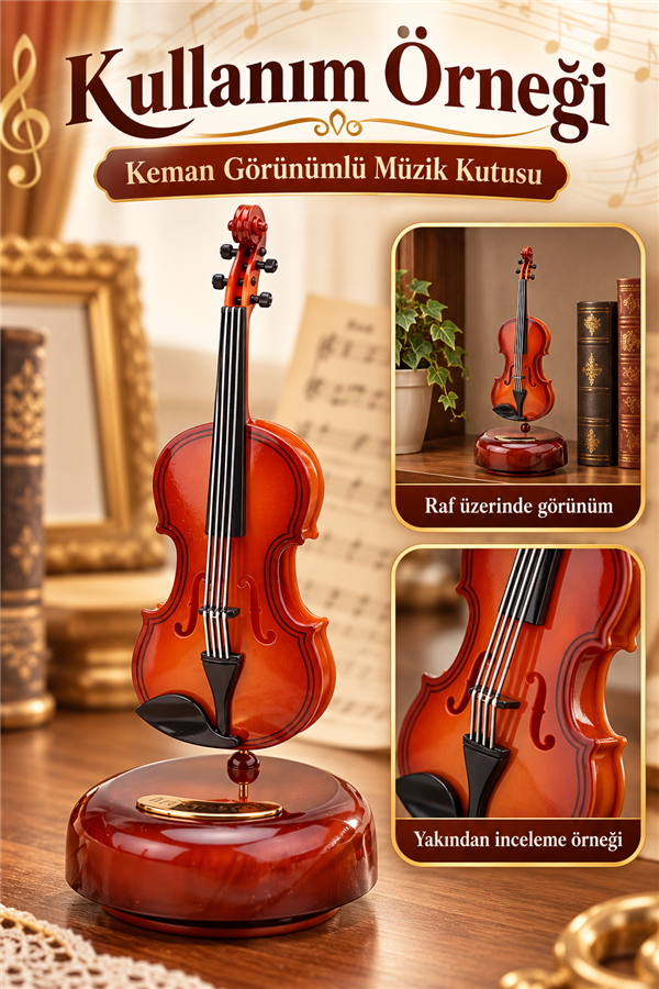 Mucit Home Hareketli Keman Müzik Kutusu - Nostaljik Keman Müzikli Dönence
