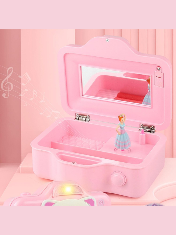 Mucit Home Fotoğraf Makinası Gröünümlü Balerinli Muzik Kutusu-Çocuk Takı Kutusu Pembe Beyaz