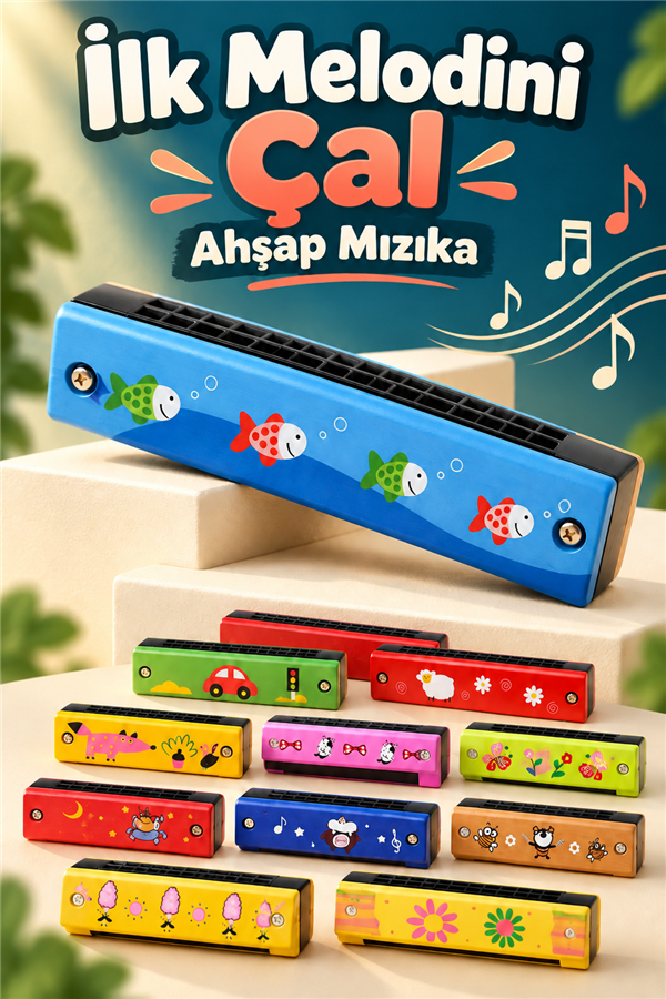 Mucit Home Ahşap Mızıka Nefes Egzersizi Çocuk Müzik Aleti - Okul Eğlence Hediye