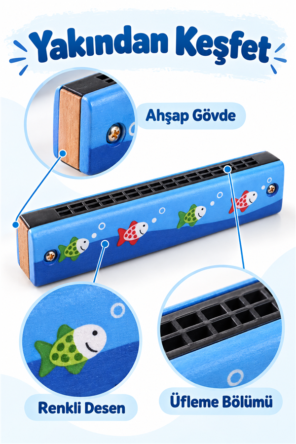 Mucit Home Ahşap Mızıka Nefes Egzersizi Çocuk Müzik Aleti - Okul Eğlence Hediye