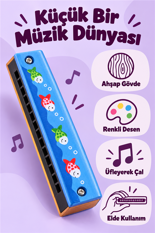 Mucit Home Ahşap Mızıka Nefes Egzersizi Çocuk Müzik Aleti - Okul Eğlence Hediye