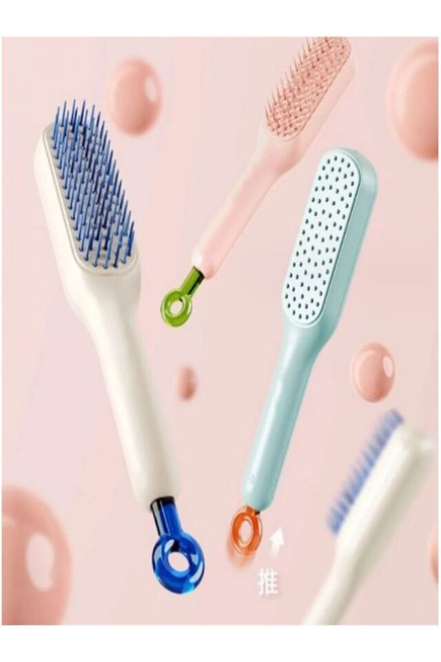 Mucit Home Kendi Kendini Temizleyen Otomatik Tuşlu Saç Tarağı Dolaşık Açıcı Anti-Statik Saç Tarağı