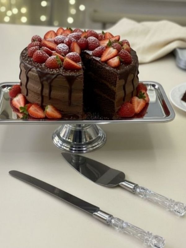 Mucit Home Dikdörtgen Ayaklı Baton Tepsi Ve Kristal 2 li Spatula Seti Gümüş