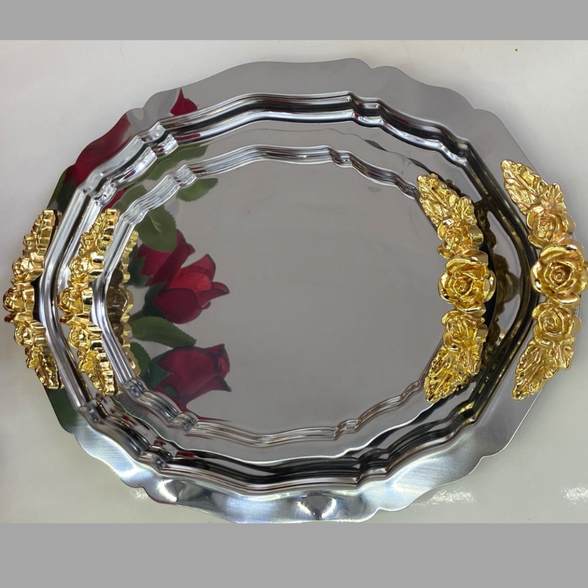 Mucit Home  OVAL Gümüş 2 Boy Kahve Sunum Tepsi