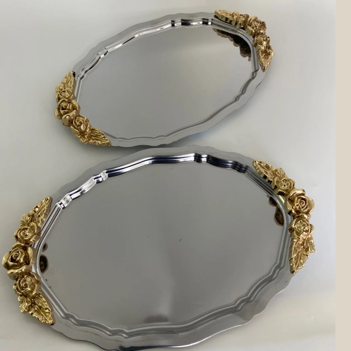 Mucit Home  OVAL Gümüş  Kahve Sunum Tepsi Tek Kİşilik 2 Adet Büyük  Boy   Oval  Kahve Tepsi