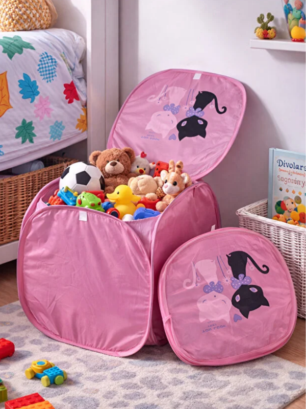 Mucit Home Kapaklı Çocuk Oyuncak Sepeti Kendinden Desenli Oyuncak Ve Kirli Sepeti 35*50cm