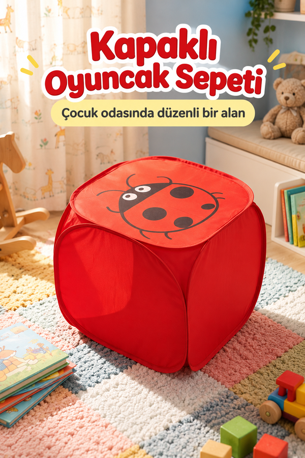 Mucit Home Kapaklı Çocuk Oyuncak Sepeti Kendinden Desenli Oyuncak Ve Kirli Sepeti 35*50cm