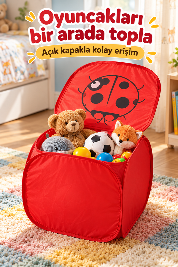 Mucit Home Kapaklı Çocuk Oyuncak Sepeti Kendinden Desenli Oyuncak Ve Kirli Sepeti 35*50cm
