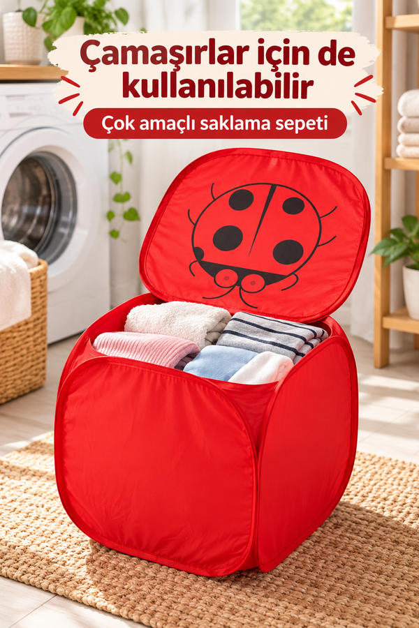 Mucit Home Kapaklı Çocuk Oyuncak Sepeti Kendinden Desenli Oyuncak Ve Kirli Sepeti 35*50cm