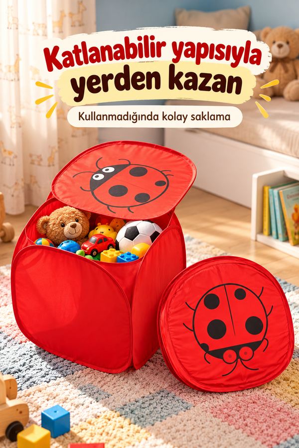 Mucit Home Kapaklı Çocuk Oyuncak Sepeti Kendinden Desenli Oyuncak Ve Kirli Sepeti 35*50cm