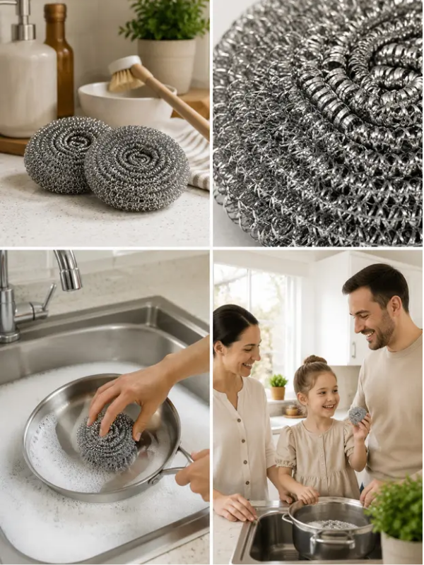 Mucit Home 5 Adet Paslanmaz Çelik Çizmez Bulaşık Tel Süngeri Kolay Kullanım Mutfak Banyo