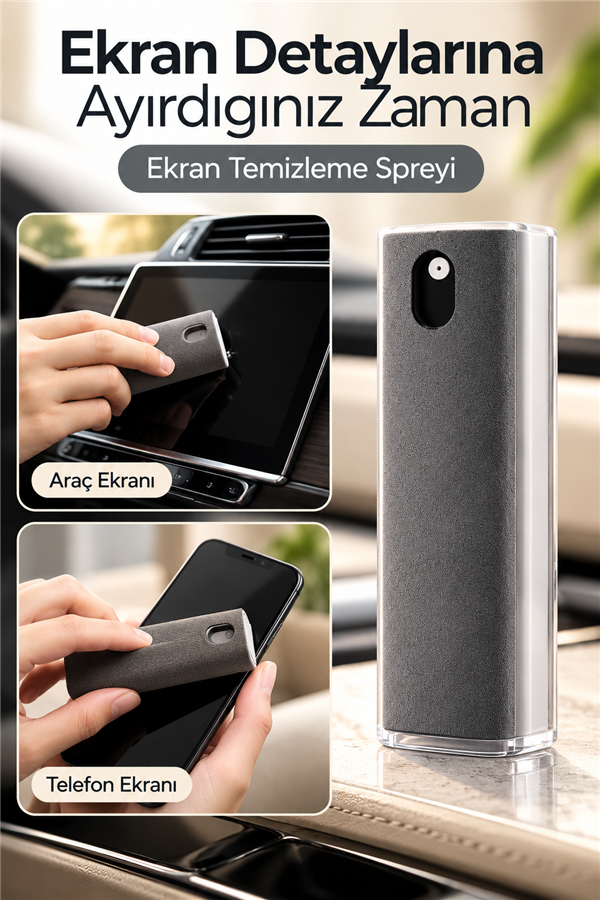 Mucit Home Araç İçi Dijital Ekran Temizleme Spreyi  Telefon ve Tablet Ekran Temizleme Süngeri Ve Sprey