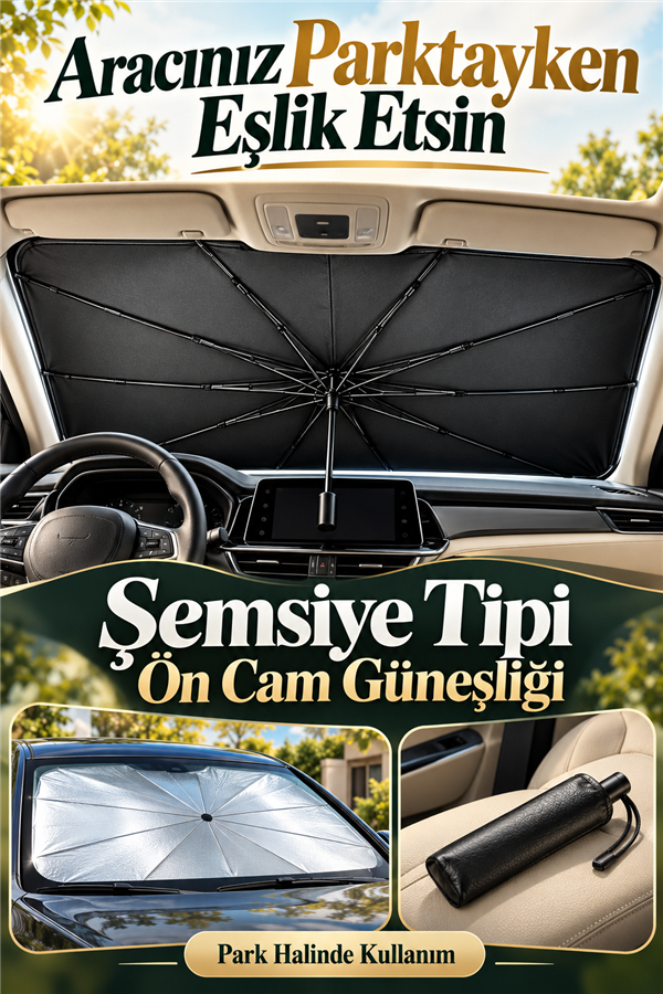 Mucit Home Şemsiye Tipi Araç Ön Cam Güneşliği | Katlanabilir Oto Güneş Koruyucu