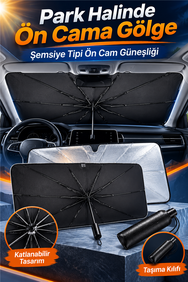 Mucit Home Şemsiye Tipi Araç Ön Cam Güneşliği | Katlanabilir Oto Güneş Koruyucu
