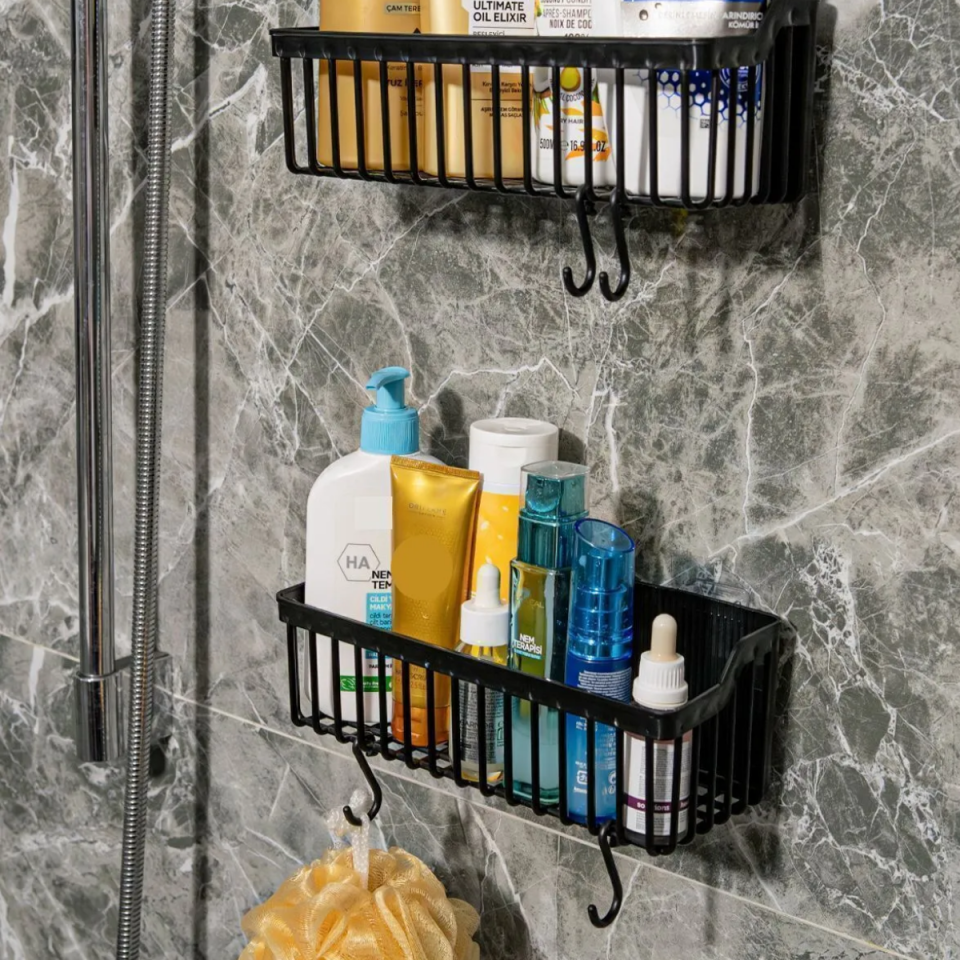 Mucit Home   Yapışkanlı Banyo Rafı, 2'li Banyo Düzenleyici, Duş Rafı Organizer Şampuanlık, Plastik