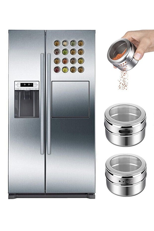 Mucit Home Stantlı 2'Li Manyetik Baharatlık , Mıknatıslı Tuzluk Biberlik Baharat Rafı Paslanmaz Çelik