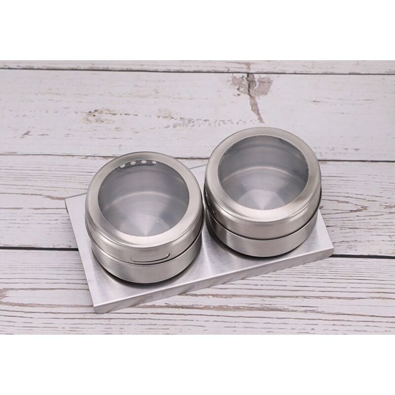 Mucit Home Stantlı 2'Li Manyetik Baharatlık , Mıknatıslı Tuzluk Biberlik Baharat Rafı Paslanmaz Çelik