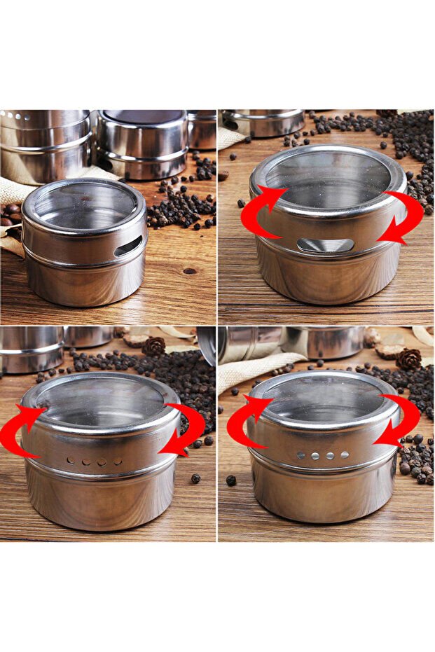 Mucit Home Stantlı 2'Li Manyetik Baharatlık , Mıknatıslı Tuzluk Biberlik Baharat Rafı Paslanmaz Çelik