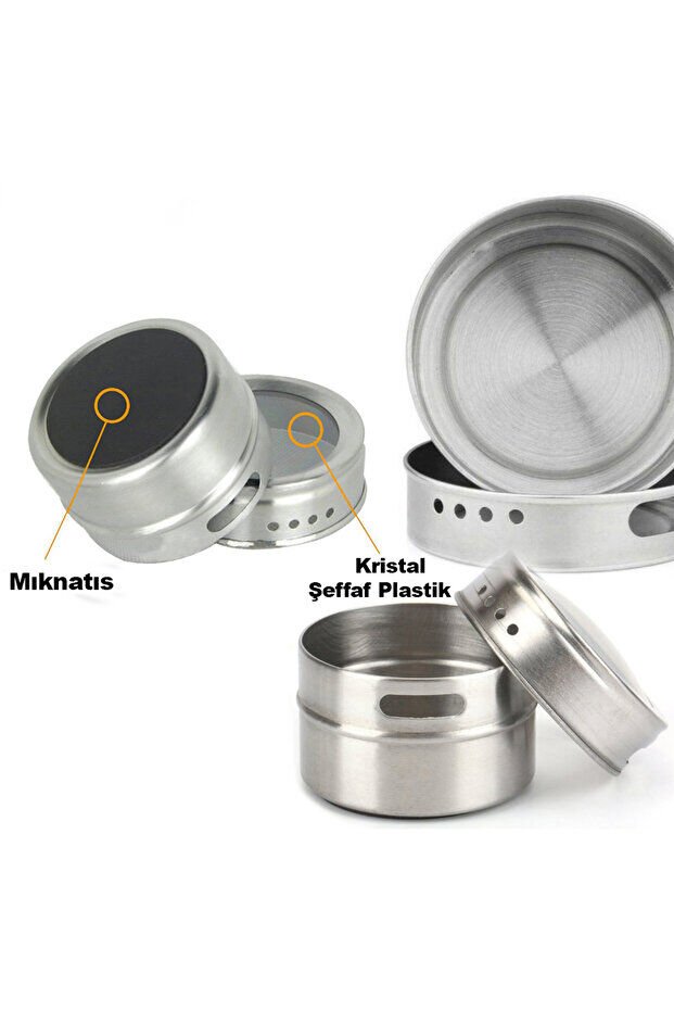 Mucit Home Stantlı 2'Li Manyetik Baharatlık , Mıknatıslı Tuzluk Biberlik Baharat Rafı Paslanmaz Çelik