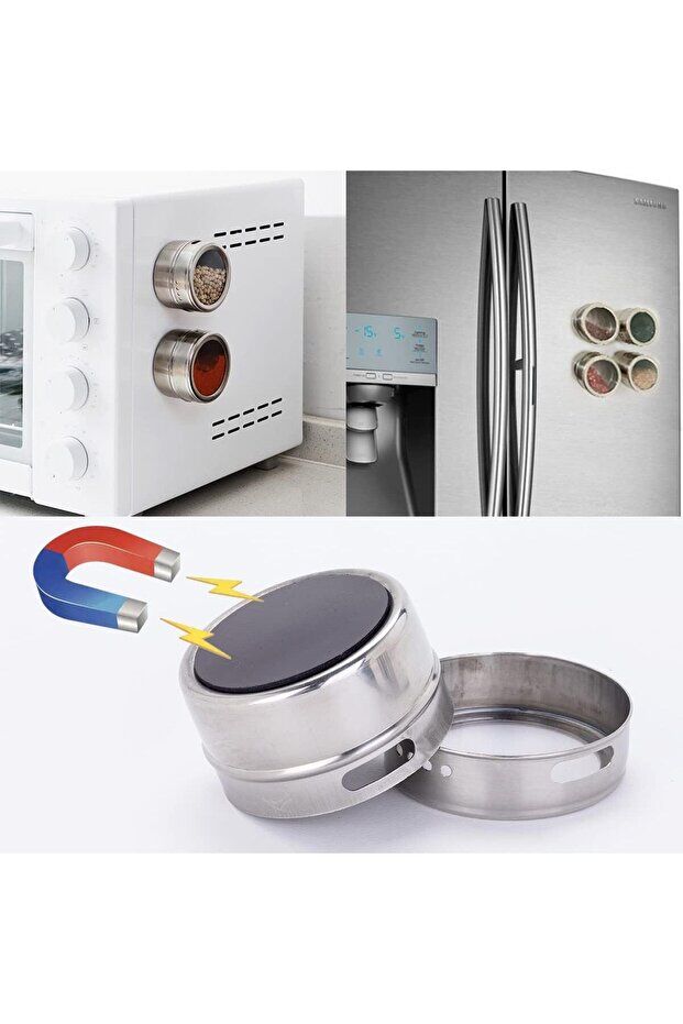 Mucit Home Stantlı 2'Li Manyetik Baharatlık , Mıknatıslı Tuzluk Biberlik Baharat Rafı Paslanmaz Çelik