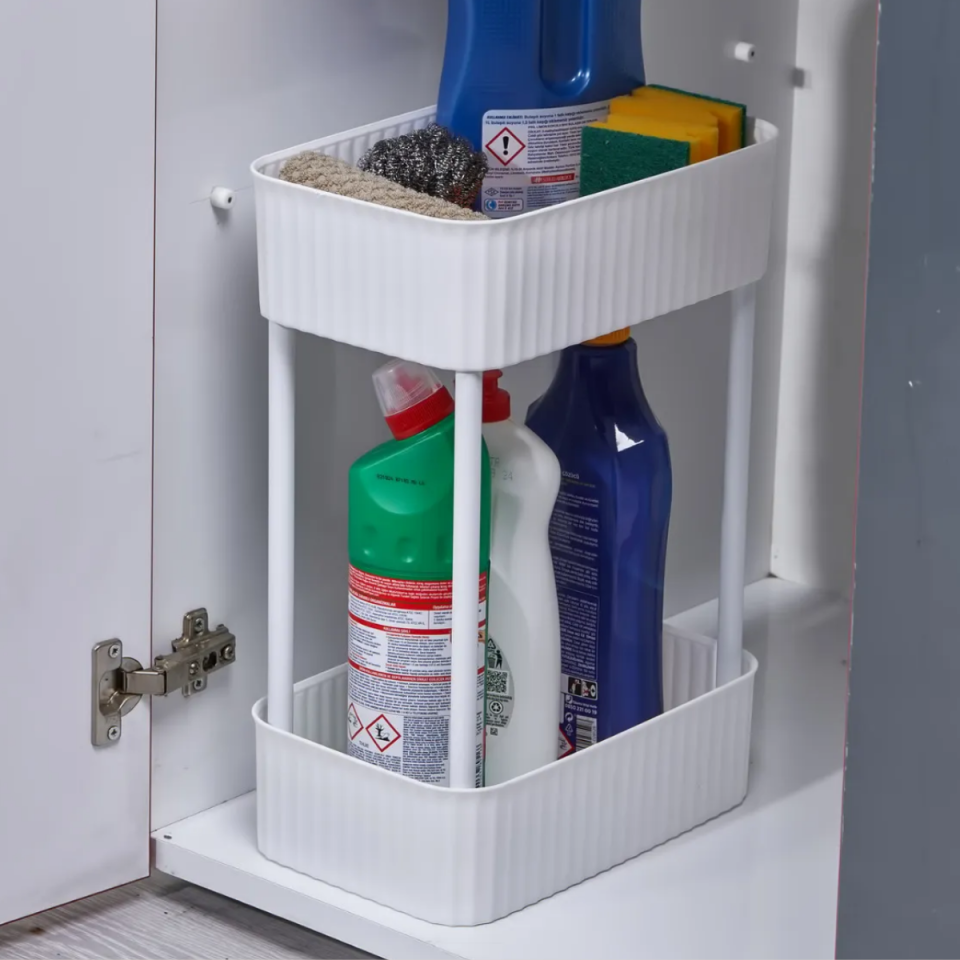 Mucit Home  2 KATLI ÇOK AMAÇLI RAF BANYO VE MUTFAK ORGANİZER DÜZENLEYİCİ (Tekerleksiz) Çift Katlı