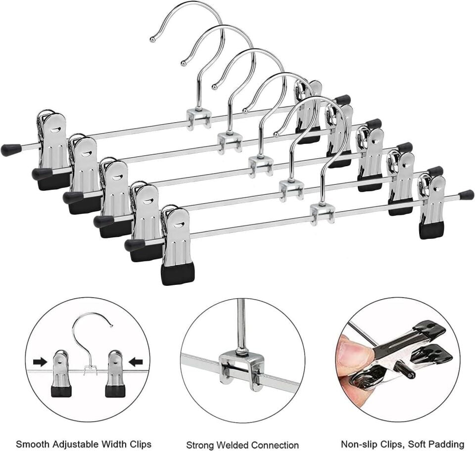 Mucit Home Ayarlanabilir Etek Pantolon Askısı 10 ADET Mandallı Pantolon Askısı