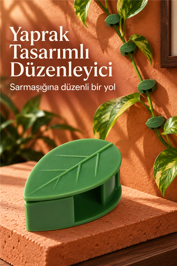 Mucit Home Yaprak Tasarımlı Kablo Bitki Sarmaşık Düzenleyici Yapışkanlı Klipsler 10 Adet