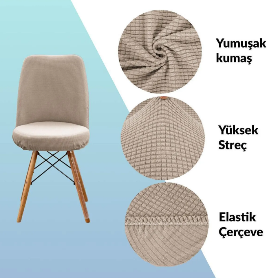 Mucit Home  Oval Sandalye Kılıfı ,Bambu Kareli Kumaş Esnek Lastikli, açık kahverengi 6 Adet