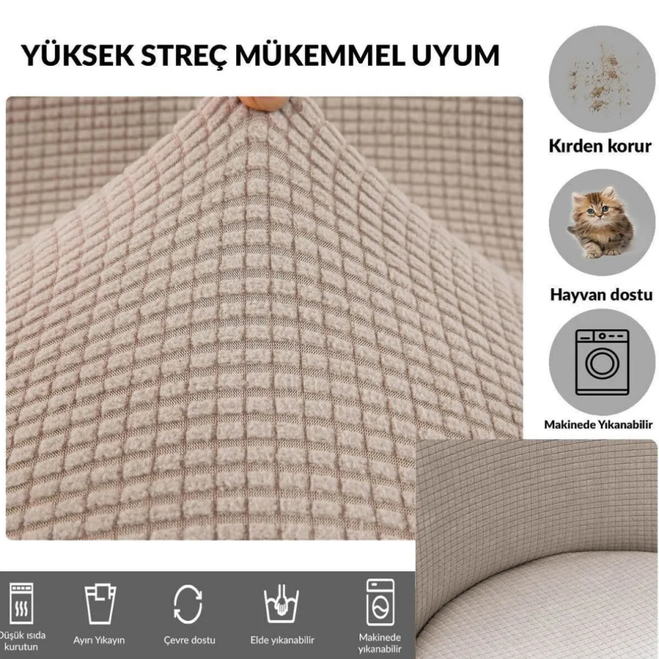 Mucit Home  Oval Sandalye Kılıfı ,Bambu Kareli Kumaş Esnek Lastikli, açık kahverengi 6 Adet